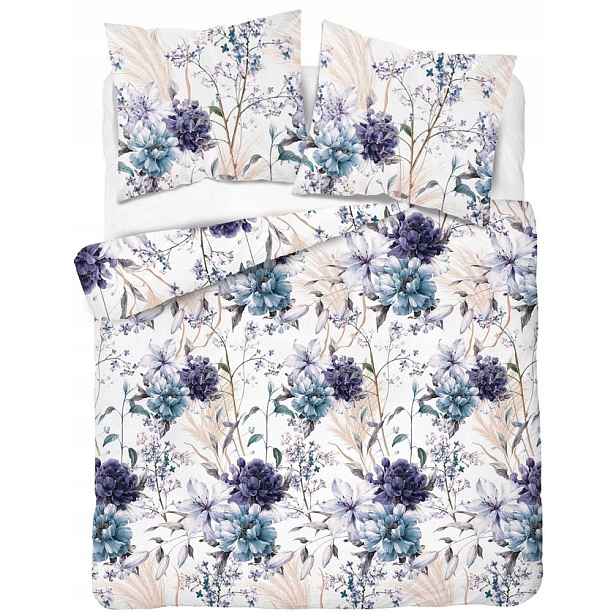 Povlečení Bavlněný Satén 160X200 Home Satin Květiny Květy Flowers Fialové