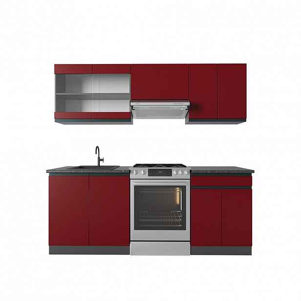 Vicco KUCHYŇSKÝ KOUT R-Line Červená/antracitová 200 cm Tvar J
