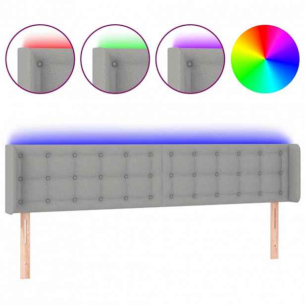 vidaXL Čelo postele s LED světle šedé 163 x 16 x 78/88 cm textil