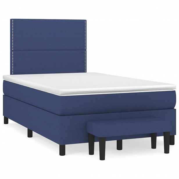 vidaXL Box spring postel s matrací modrá 120x200 cm textil