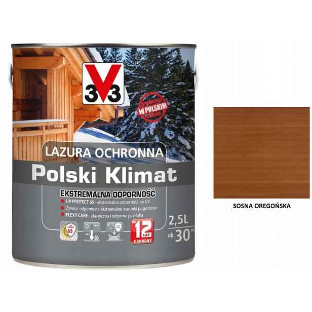 Lazura V33 Polský Klima 12 let 2,5 L Extrémní Borovice Oregonská saténová