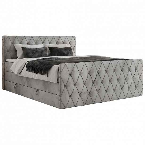 MKS POSTEL BOXSPRING MIREN KING DUO 120/200 - Světle šedá Samet - H3
