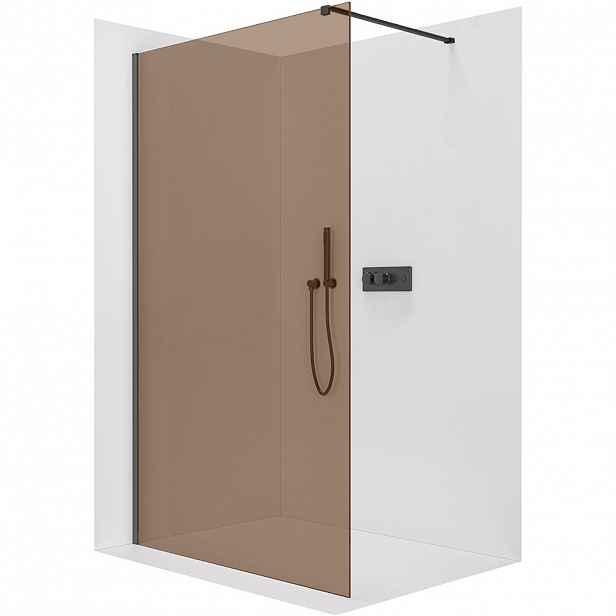 Sprchová zástěna Walk-in Onyx Cube L/P - 8 mm - hranatá vzpěra - černá matná, bronzové sklo - 150x200 cm