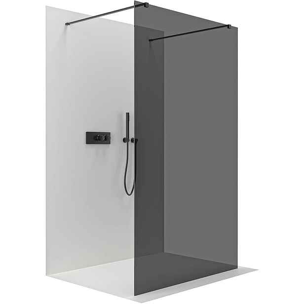 Sprchová zástěna Walk-in Onyx Duo L/P - 8 mm - hranatá vzpěra - černá matná, grafitové sklo - 70x200 cm
