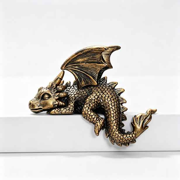 TEMU Vintage - Figurka Spícího Draka z Pryskyřice, Soška Dřímajícího Draka na Okraj Police pro Dekoraci Knihovny, Vintage Fantasy Dračí Ozdoba,
