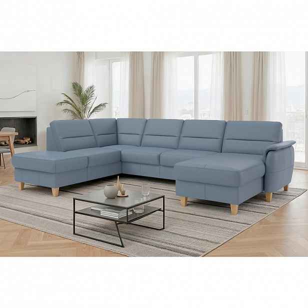 Sit & More SEDACÍ SOUPRAVA, textil, kůže, šedomodrá