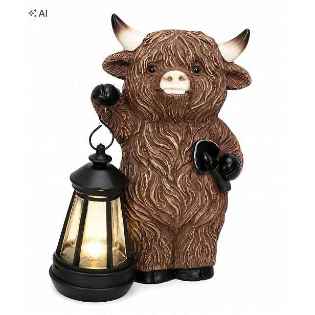 Solární Figurka S Led Lampou Kráva Highland, Dekorace Zahrady