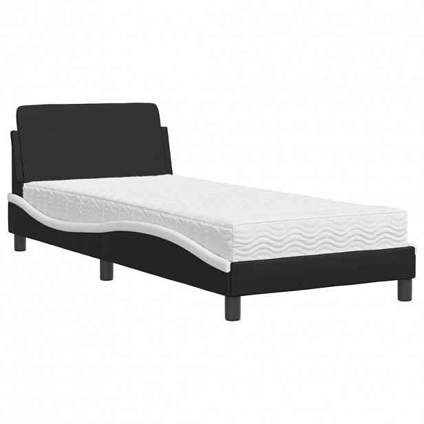 vidaXL Postel s matrací Dover černá a bílá 90 x 190 cm umělá kůže