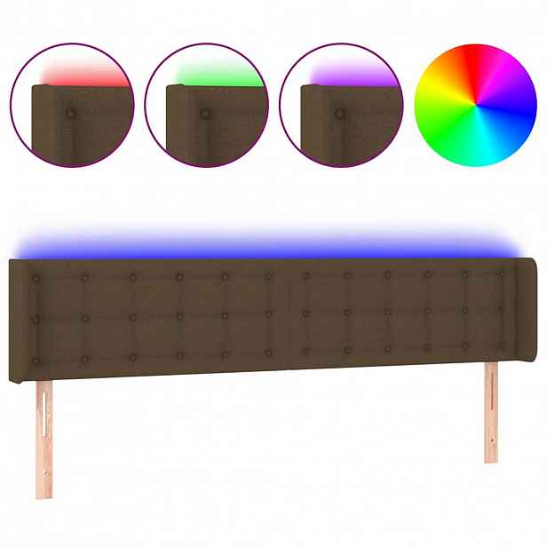 vidaXL Čelo postele s LED tmavě hnědé 163 x 16 x 78/88 cm textil