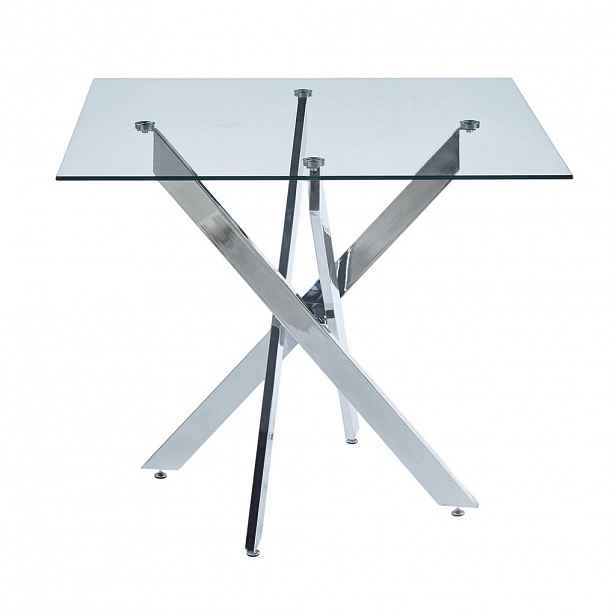 Modfu JÍDELNÍ stůl ze skla a kovu 80x80x75 cm stříbrný se snadnou údržbou a stabilní konstrukcí