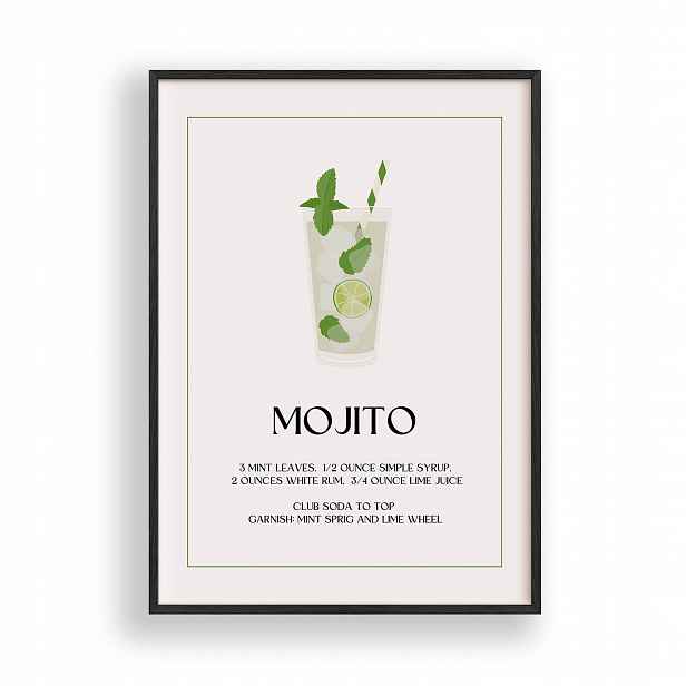 Obraz Mojito Plakát Rámeček Dřevěný Černý 30x42 cm