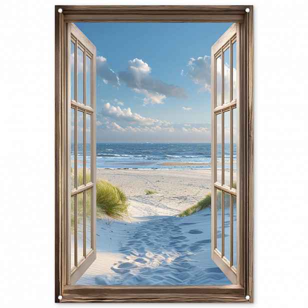 OnlyWow ZAHRADNÍ PLAKÁT Pohled - Pláž - Okno - Duny - Moře 80x120 cm