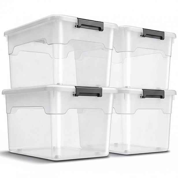 Úložné boxy s víkem 60 l, 4 ks, bílé, stohovatelné