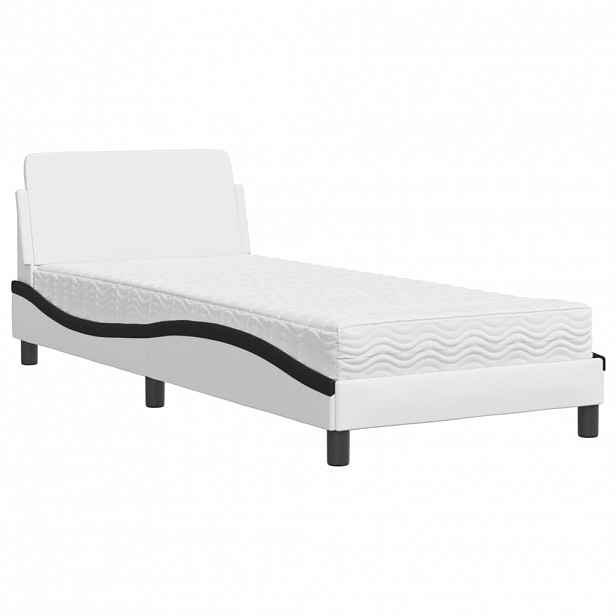 vidaXL Postel s matrací Dover bílá a černá 90 x 190 cm umělá kůže