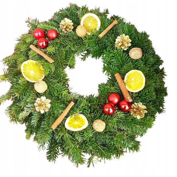 Dekorace, věnec, živý s červenými koulemi, Vánoce, advent [BN-Z8]
