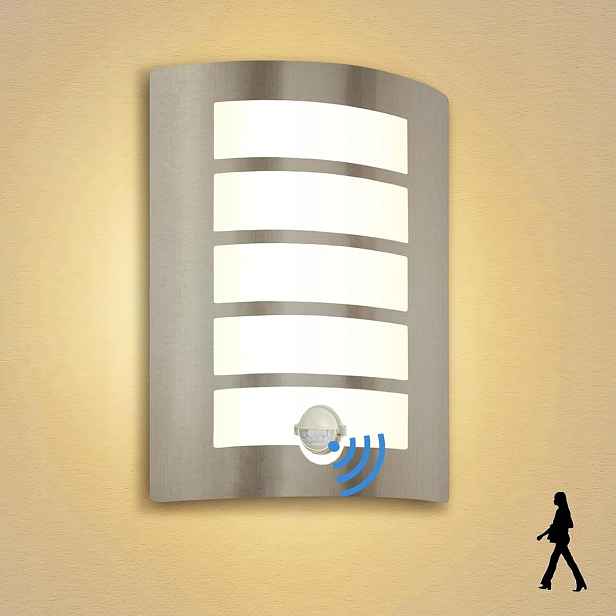 Nástěnná zahradní lampa s pohybovým senzorem E27 IP44 nerezová ocel Led