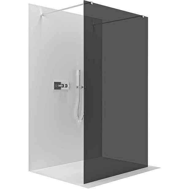 Sprchová zástěna Walk-in Onyx Duo L/P - 8 mm - hranatá vzpěra - chrom, grafitové sklo - 80x200 cm
