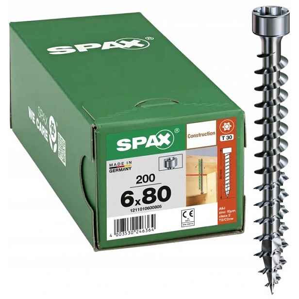 Šrouby Válcová Hlava 200 Kusů 6.0*80MM T30 Spax
