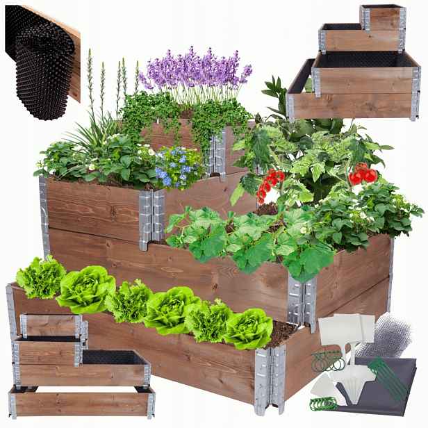 Vyvýšený regulovatelný kaskádový záhon impregnovaný Fólie Kelímky 60x120x100