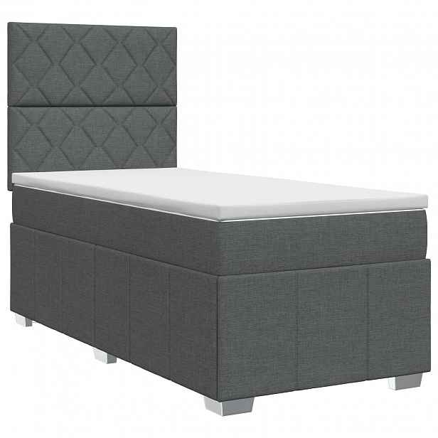 vidaXL Postel boxspring s matrací s čelo Tmavě šedá jednoduchý Textil