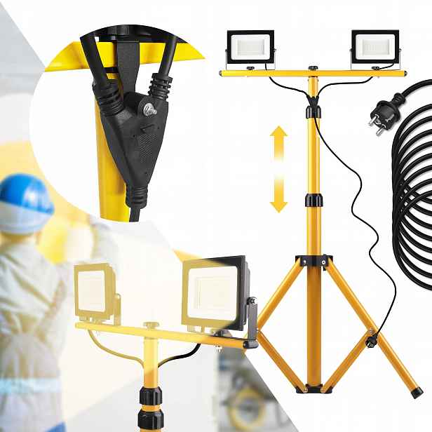 Halogenová Led Stavební Lampa Na Stativu Dvojitý Osvětlovač 2x20W