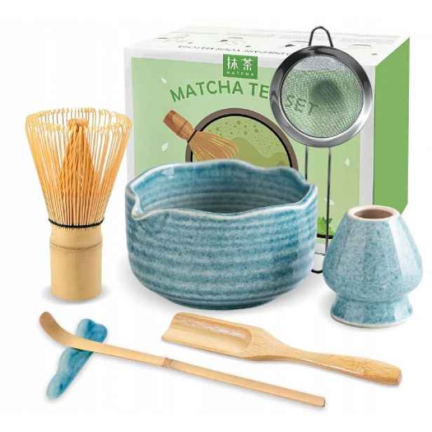 Sada na Matcha 7 dílů, keramická miska 500 ml s výlevkou, sítko