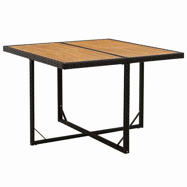 vidaXL Zahradní stůl černý 109x107x74 cm polyratan a masivní akácie