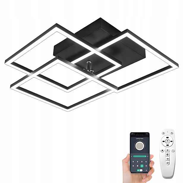 stropní svítidlo Led Lustr Černý Čtvercový Moderní S Dálkovým Ovládáním App 40W