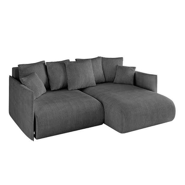 ALTDECOR ROHOVÁ SEDAČKA s funkcí spaní a otomanem, pravá ONESK-L 216x177x72 Tmavě šedá Manšestr