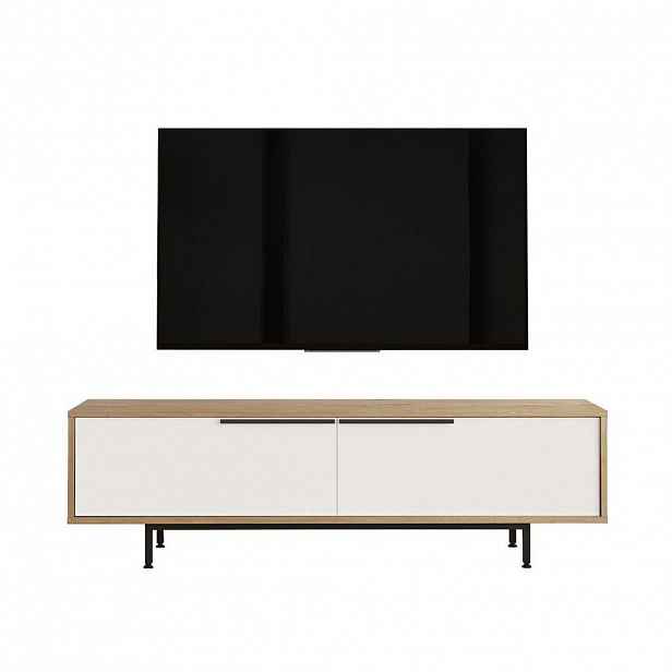 Calicosy TV stolek se 2 výklopnými dvířky, dubový a bílý efekt, šířka 160 cm - NAYA