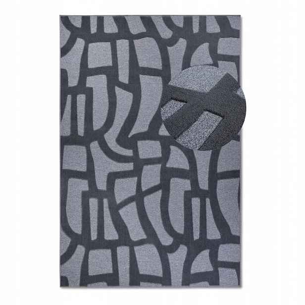 Koberec do obývacího pokoje o rozměrech 200 x 290 cm, tmavě modrý reliéfní 3D vzor