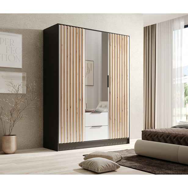 Kombinovaná skříň se zrcadlem 150 cm MAGLA - černá / bílá
