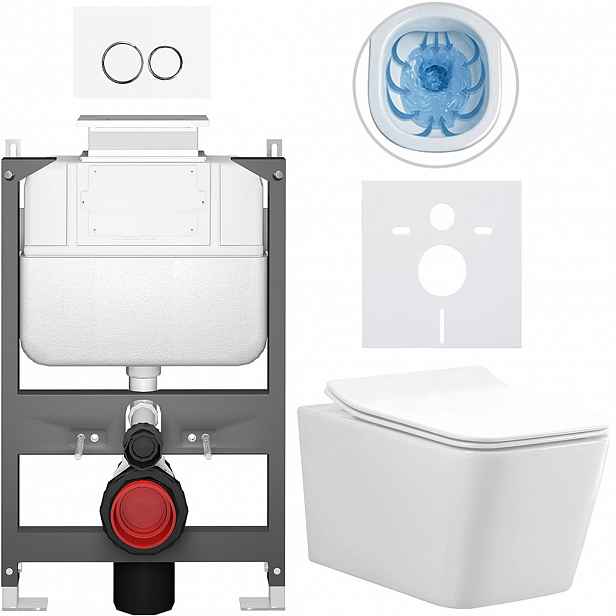 Kompletní WC set Basic/Forte - bílá lesklá - WC tlačítko Dualo/Bílá - ovládání shora - předstěnová instalace - 51x36 cm