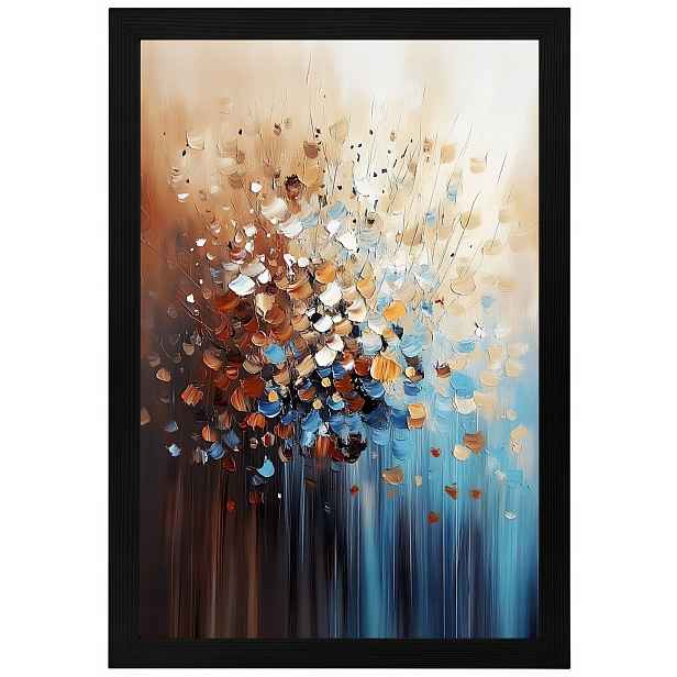 Plakát Rámeček Dřevo Abstrakce Hnědá Béžová Tyrkysová Špachtle Impasto 40x60