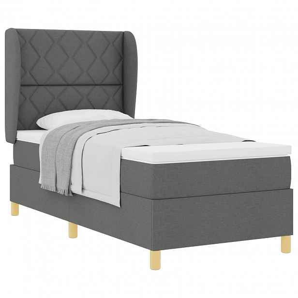 vidaXL Postel s boxspringem s čelo Tmavě šedá 190 x 90 cm textil