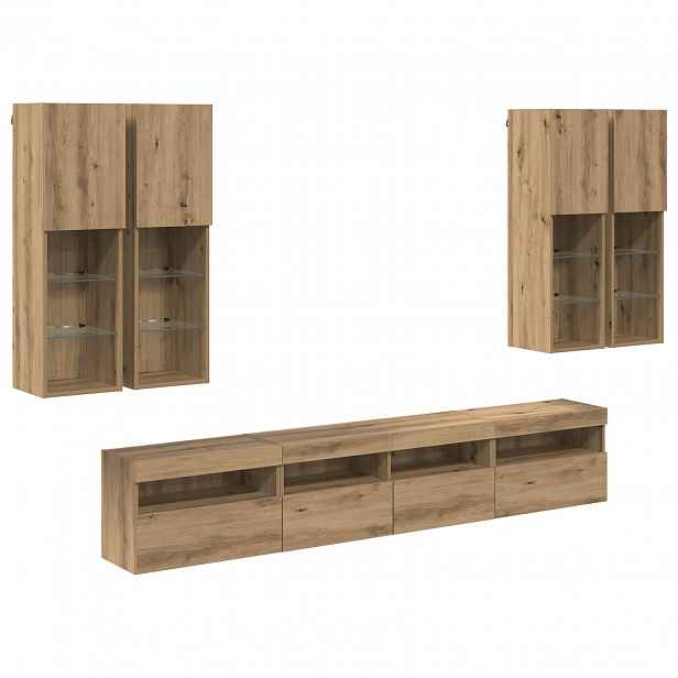 vidaXL Sada nástěnného TV černíku s LED osvětlením 7 ks dub artisan