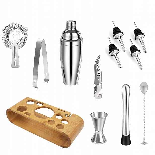 Barmanský set na nápoje 12 ks. shaker 750 ml muddler jigger sito stojan