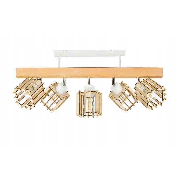 Dřevěná stropní lampa Lustr Stropní Svítidlo Loft Bílá na 5x Klosz E27