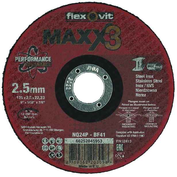 Kotouč řezný Flexovit Maxx3 NQ24P-T41 125×22,23 mm