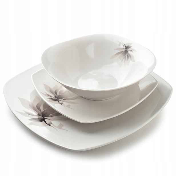 Obědový set pro 6 osob 18 el Čtvercový porcelánový s květy Magnolie