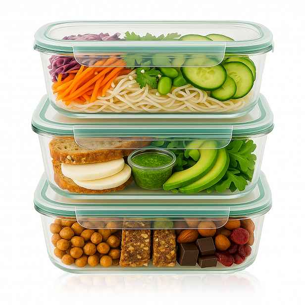 TEMU 3dílná sada skleněných nádob na potraviny 630 ml LUNCHBOX - Vzduchotěsné a nepropustné pro skladování potravin, obědů, salátů, těstovin, masa a