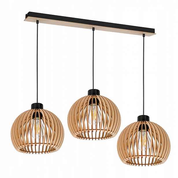 Závěsná lampa závěsný stropní lustr Loft stínidlo koule 36 Dřevo na 3x E27