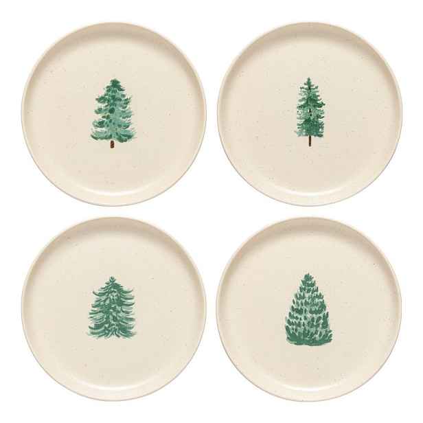 Krémové dezertní  talíře v sadě 4 ks s vánočním motivem z kameniny ø 22 cm Pacifica Christmas Tree – Casafina