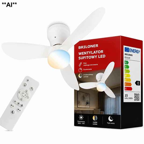 stropní svítidlo Led s ventilátorem 15W dálkový ovladač s proměnnou barvou a větrným mlýnem 78 cm