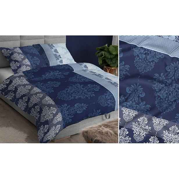 Povlečení saténové 140x200 modré ornamenty se zapínáním na zip Karo Satin