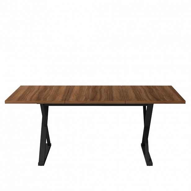 Modfu JÍDELNÍ stůl z MDF 180x90x75 cm v ořechové barvě se stabilními kovovými nohami ve tvaru X pro 6–8 osob