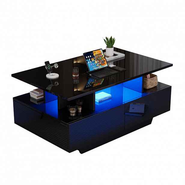 FLIEKS KONFERENČNÍSTOLEK 90x55cm Černý Lesklý LED Zásuvky
