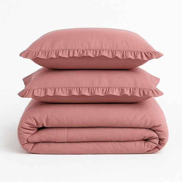 Růžové povlečení na jednolůžko z bavlny Renforcé 140x200 cm Ruffle Striped – Mila Home Luxury