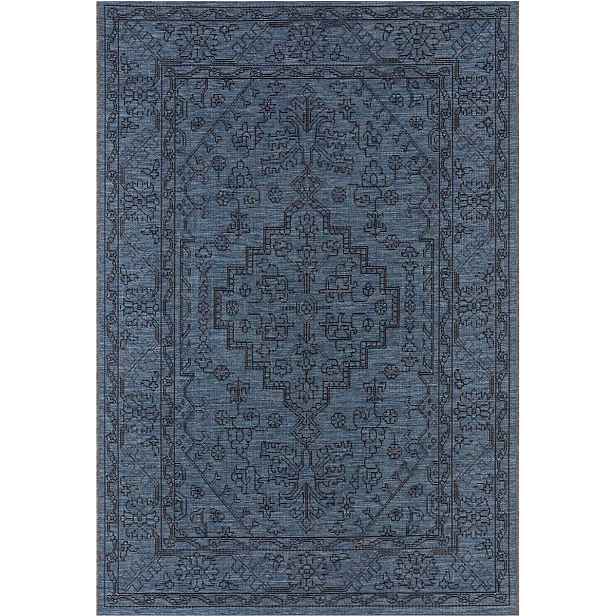 Tmavě modrý koberec sisal, plochý na terasu, vnější interiér 160x230
