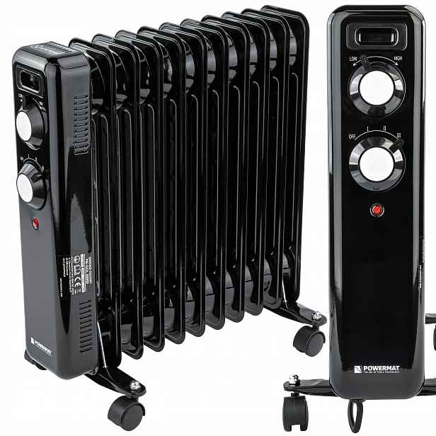 Elektrický Olejový Radiátor 2500W 11 Žeber Radiátor Výkonný Termostat Kolečka